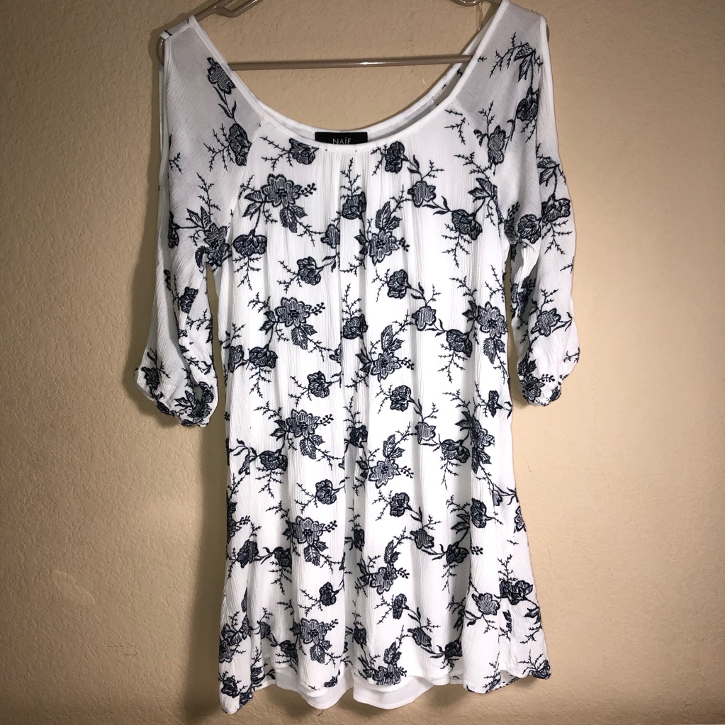Anthropologie Naif Embroidered Dress, Small, Lined, Cold Shoulder,Mini,Pre-Owned
